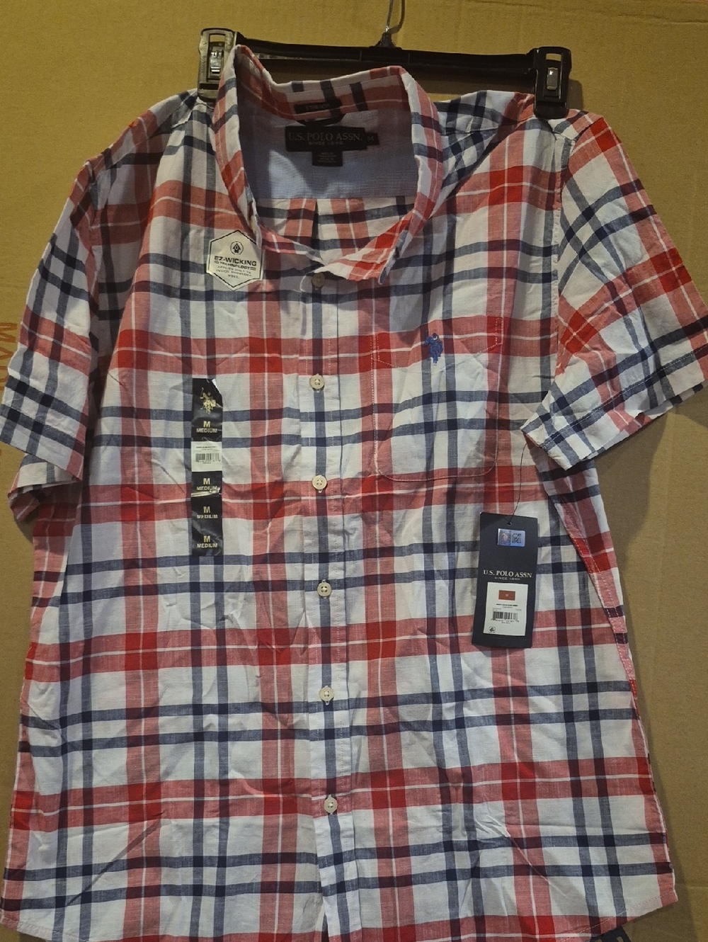 NEW---U.S. Polo Assn. Red, Blue & White Plaid Short-Sleeve Button-Down Shirt